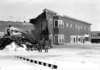 A historical brick building after snow storm